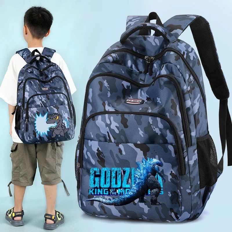 Godzilla Kong Student Backpack Cartoon Print School Bag Girl Boy Large Capacity Kid Bag Waterproof Knapsack School Supplies Gift