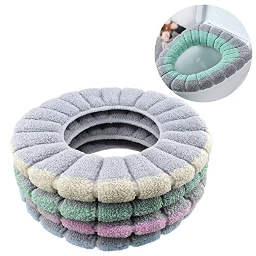 

4Pcs Soft Toilet Seat Cover Pads Thicker Warmer Stretchable Washable Cloth Toilet Fits All Oval Toilet Seats
