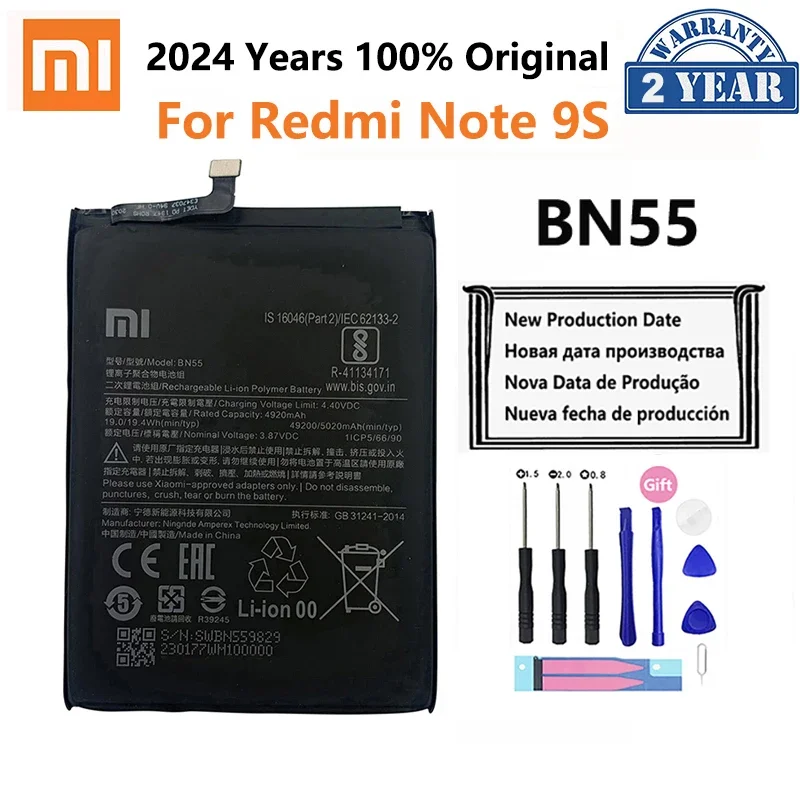 100% Original Xiao mi BN55 5020mAh Phone Battery For Xiaomi Redmi Note 9S Note 9 S Note9S Replacement Batteries Bateria