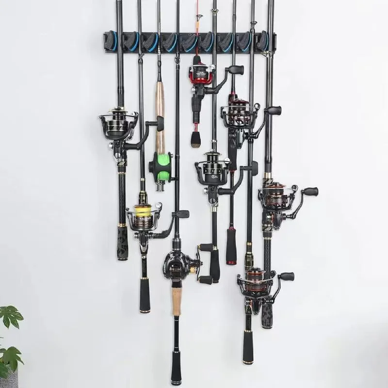 Vertical Rod Holder Wall Mounted Fishing Rod Rack Rod Stand Fishing Rod Organizer For Garage Room Holds Up To 9 Rods Or Combos