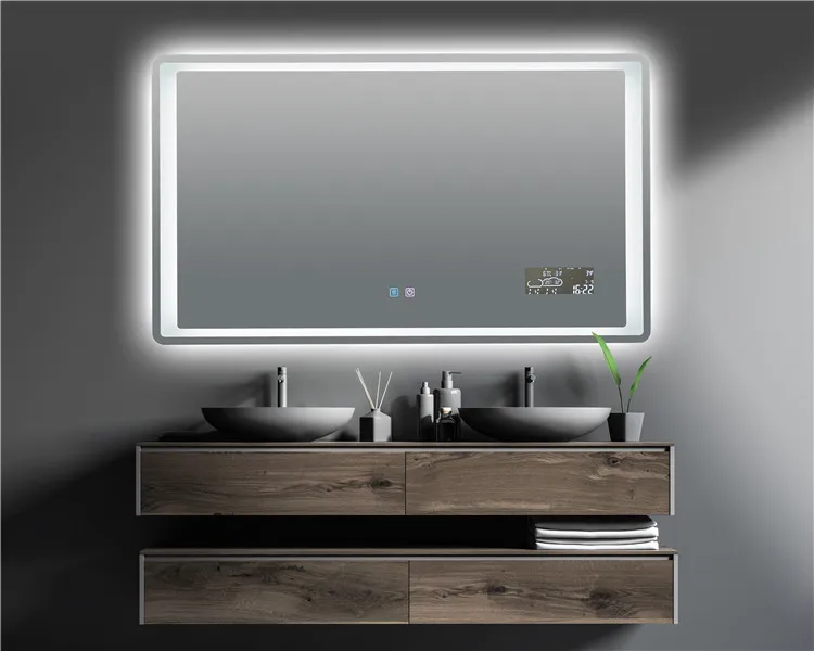 rectangular LED bathroom mirror fog proof and Weather forecast function mirror restroom light mirrors