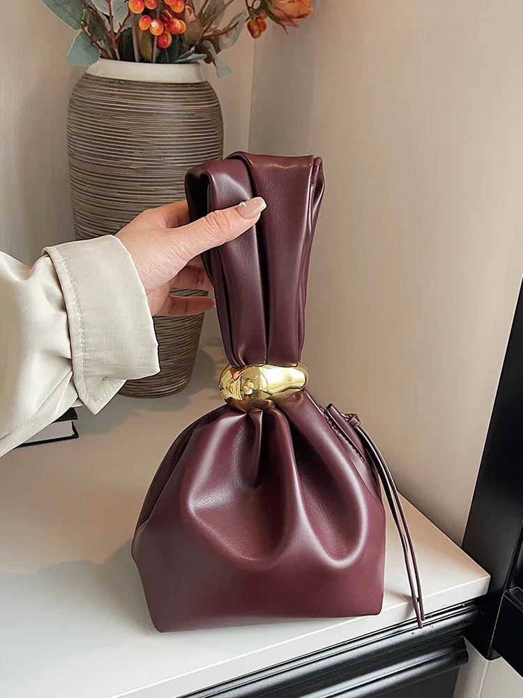 شخصية لينة حقيبة صغيرة جلدية الفاخرة مصمم المرأة مطوي دلو صغير الحقيبة مزاجه الجانب سستة حقائب السهرة الطرف #2
