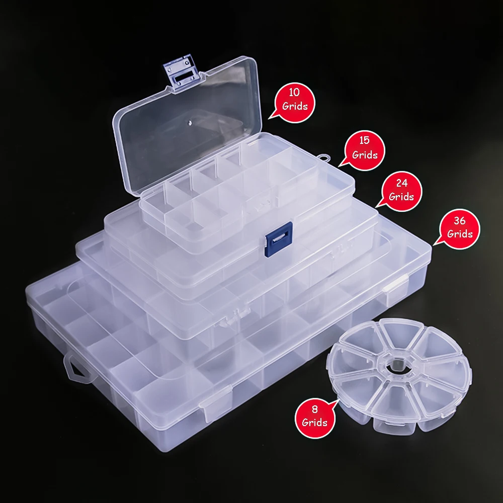 Organizer Tips Box Clear Plastic Storage Boxes 8/36 Slot Adjustable Pill Jewelry Beads Earrings Tool Storage Box Fishing Tackles