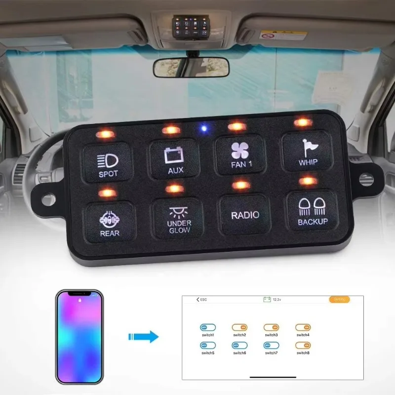 12V Universal 8 Group On Off Bluetooth Application Control Switch Panel Power Supply System RV Boat Marine