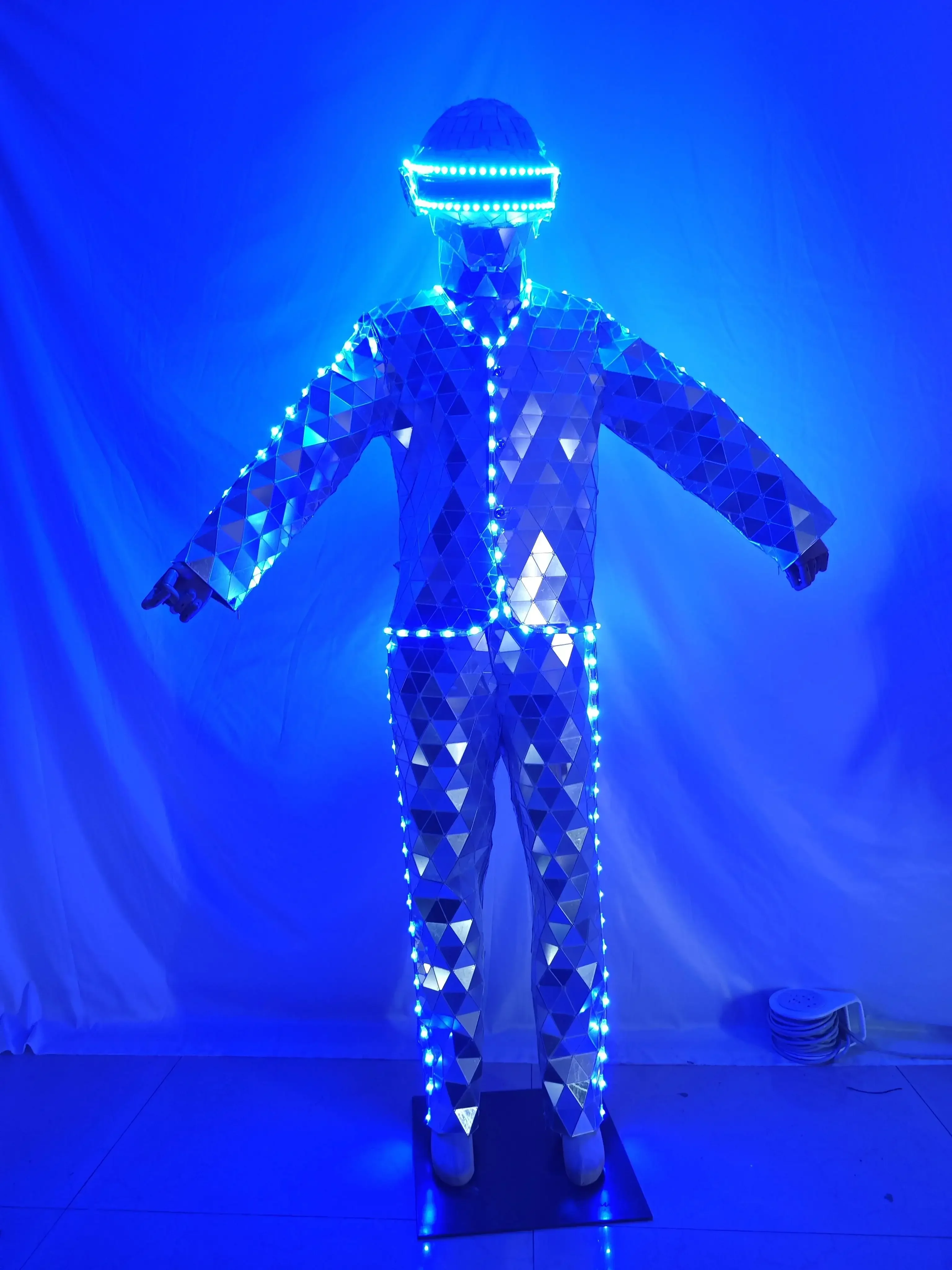 ركائز الفضة ووكر LED مرآة رجل تظهر فستان المسرح قناع الأداء زي الزجاج تأثيري الملابس #4