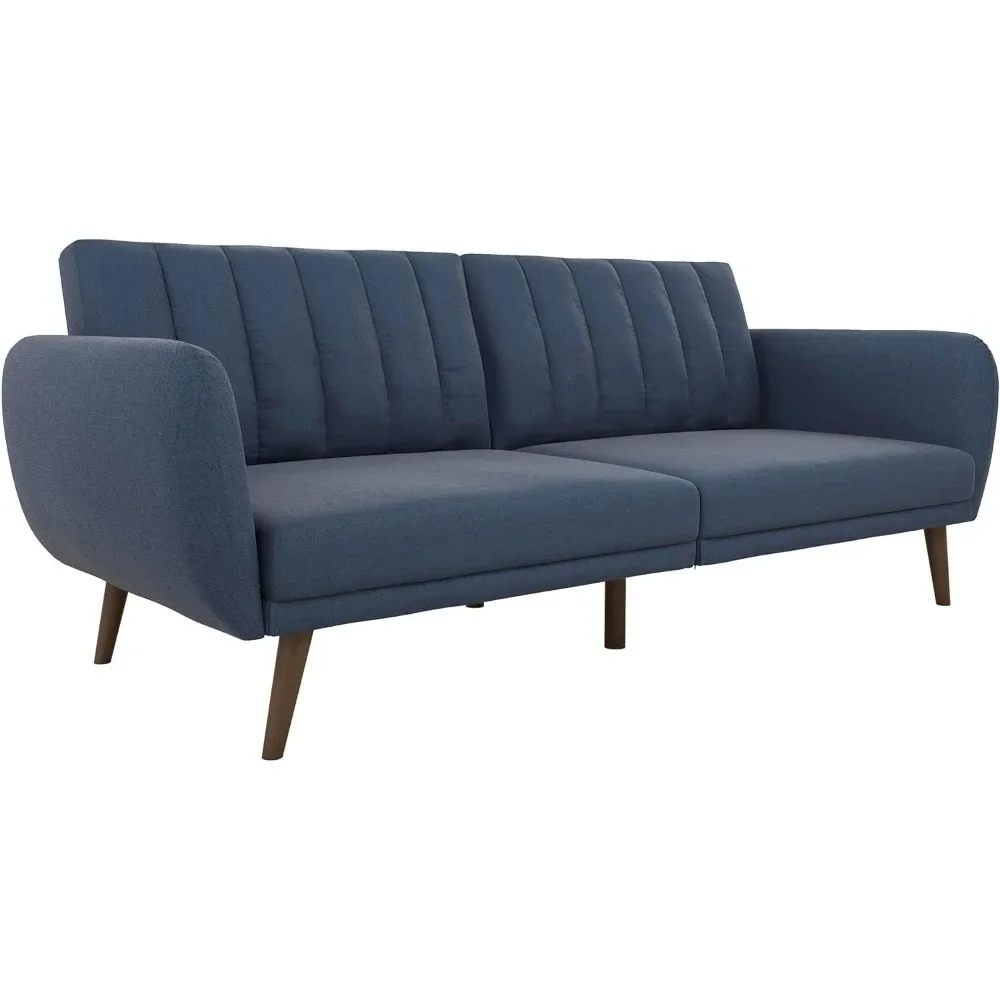 Novogratz Brittany Futon, Convertible Sofa & Couch, Blue Linen，for Den,Family Room,Home Office,Living Room