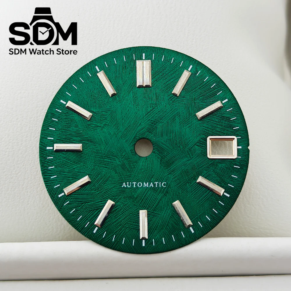 NH35 Dial 28.5mm Forest Green White Birch Tree Pattern Automatic Dial NH35 Face Silver Scale Multi Color NH35 Dial Watch Mod