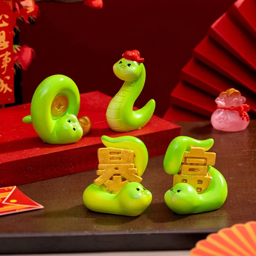 6PCS 2025 New Year Snake Miniatures Resin Crafts Spring Festival Micro Snake Mascot Ornament Landscape Mini Snake Figures Car