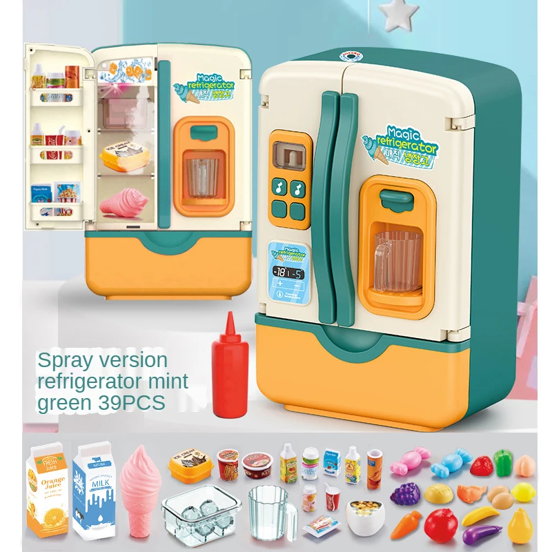 Realistic Pretend Play Toy Kids & Toddler Refrigerator with Simulated Sound Light Role Play Dollhouse Simulation Toy