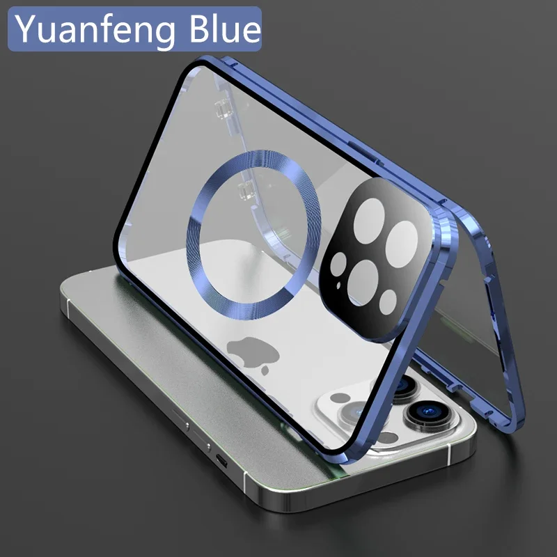Handyhülle für IPhone 12 13 14 15 16 Pro Max 16E 360 °   mit Vollschutz-Magnetrahmen aus Metall mit Linse + doppelseitiger Glasabdeckung