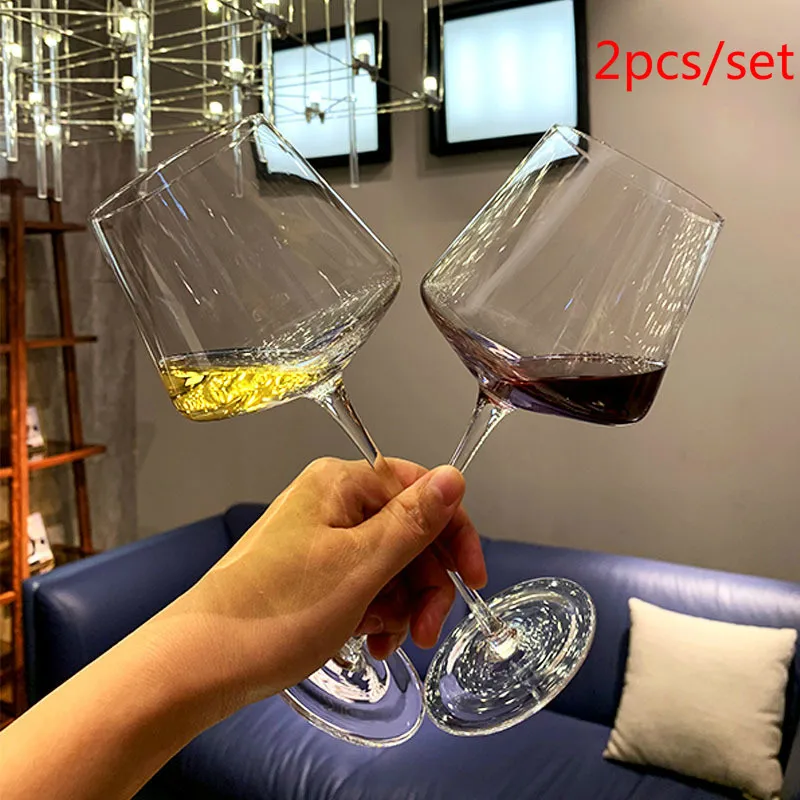 450-650ml 2Pcs/Set Art Collection Goblet Family Chateau Sommelier Tasting Wine Glasses Lead-Free Crystal Glass Drinking Set