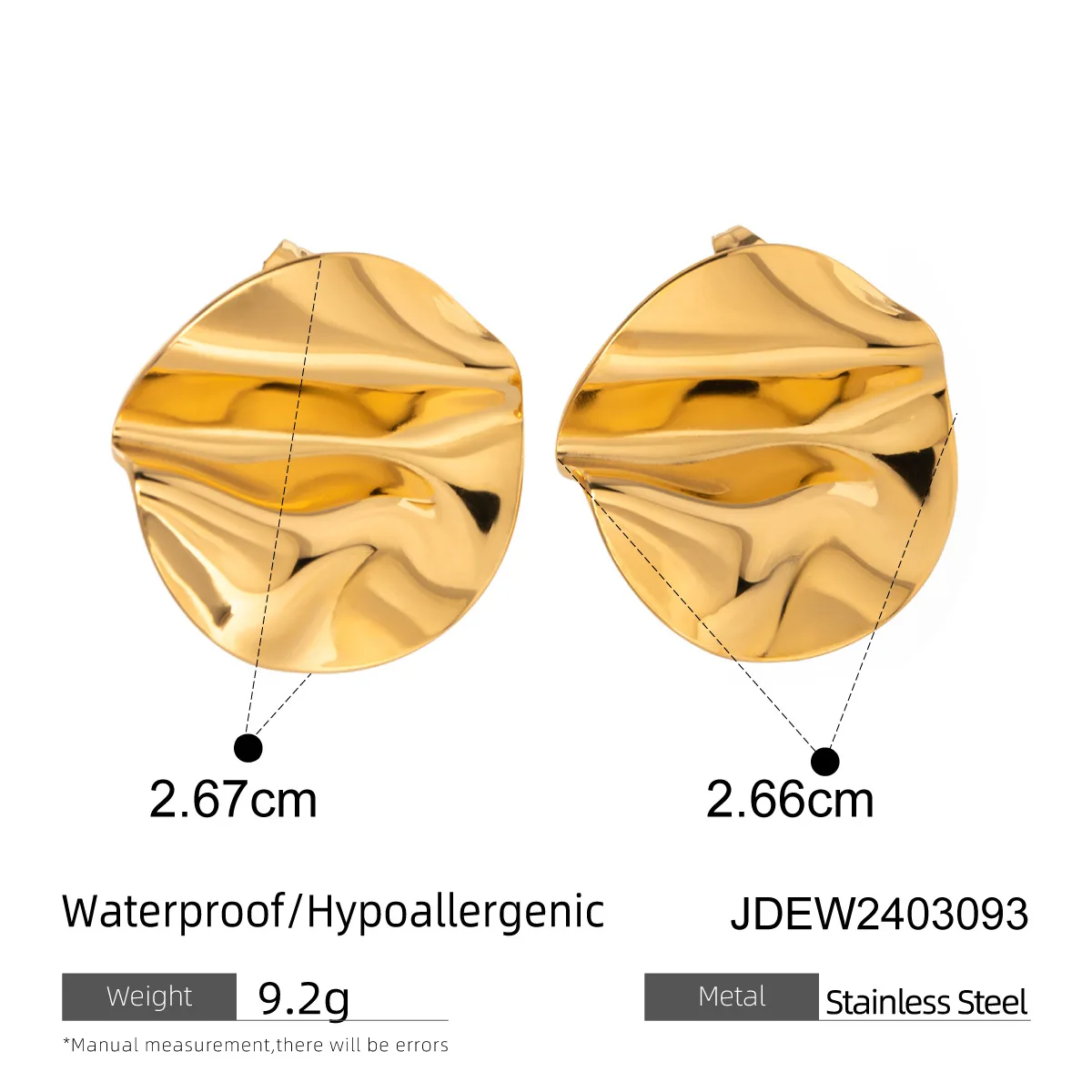 Stainless Steel PVD 18K Gold Plated Tarnish Waterproof Fold Stud Earrings For Woman Jewelry Wholesale INS image 6