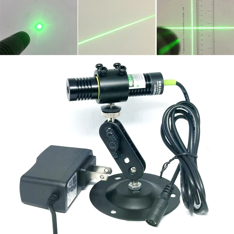 Industrial Green 532nm 50mW Dot Line Cross Light Laser Locator with 5V Adapter Holder