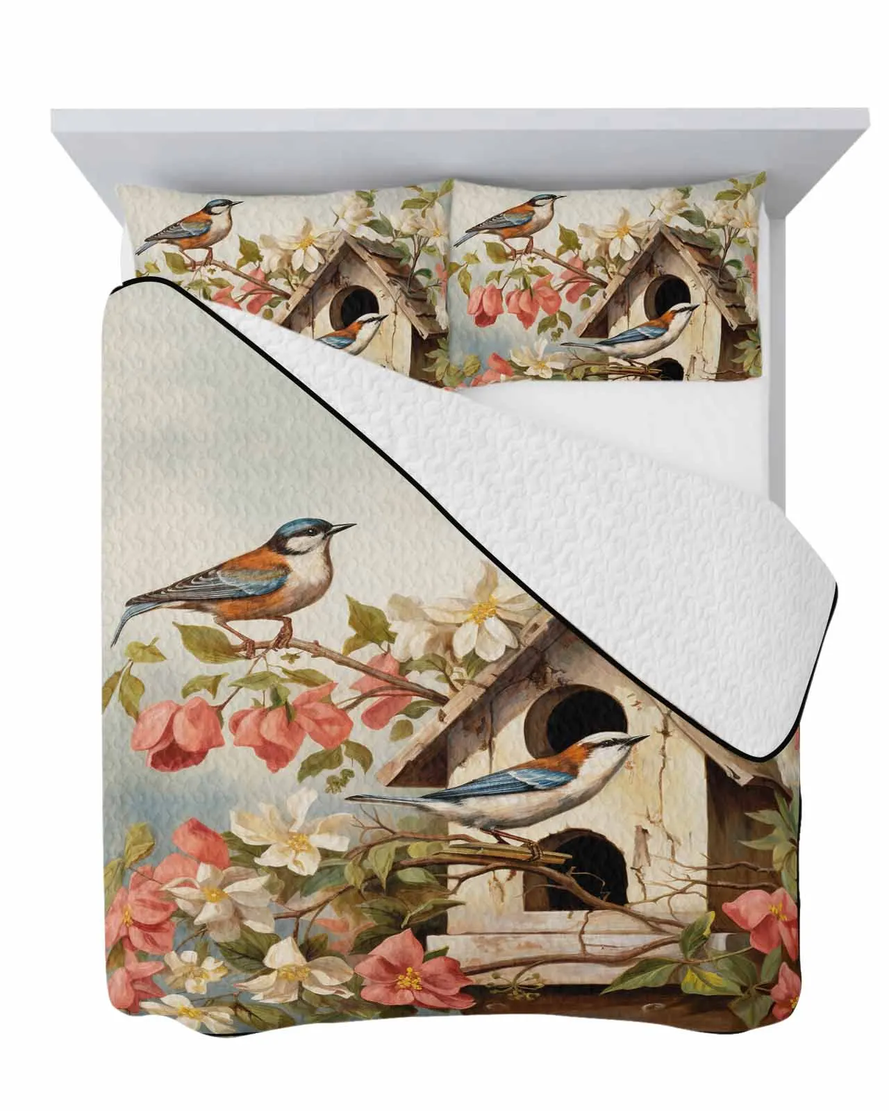 Spring Retro Bird House Flower Bird Cooling Blankets Air Condition Comforter Lightweight Summer Quilt for Bed Soft Thin Quilt