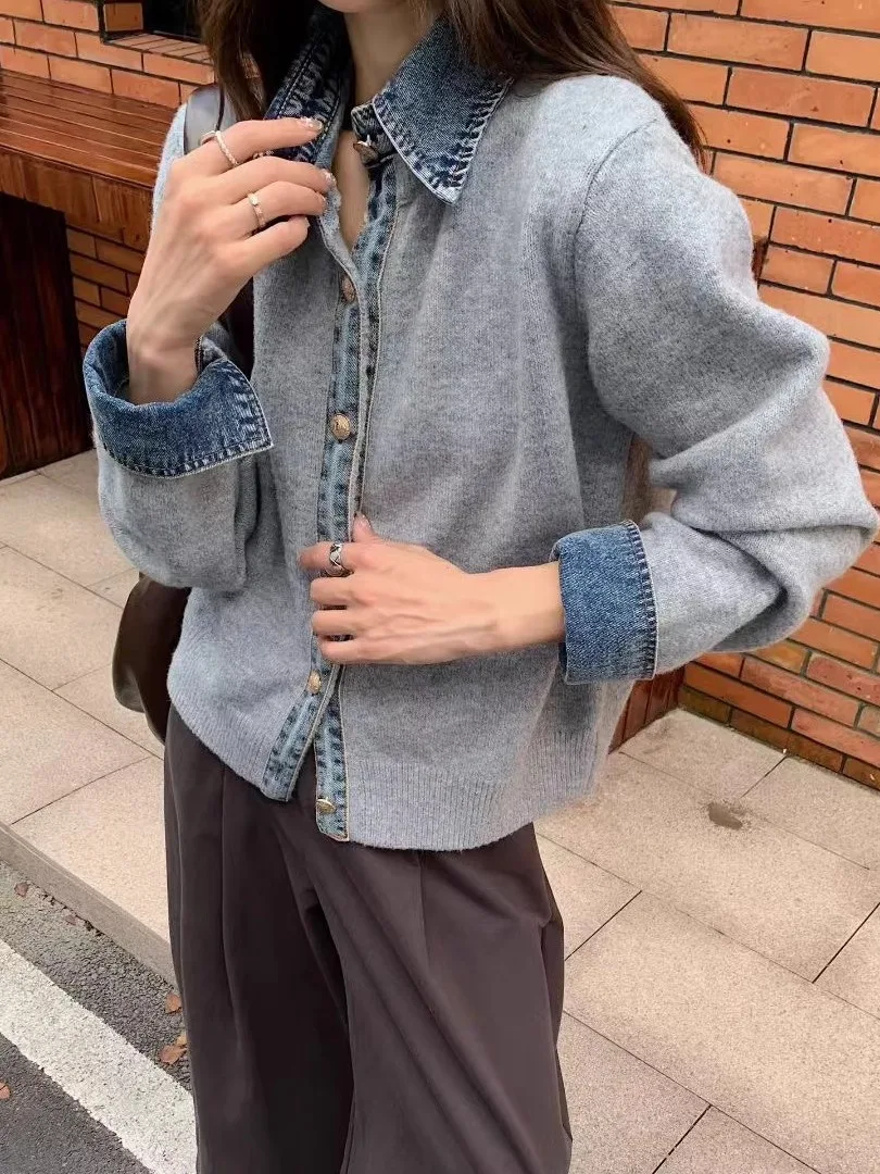 

Korean Sle Loose Fit Denim Patchwork Jaet Women's Autumn 2025 Fake Two-Piece Design Sensation Faion Outerwear