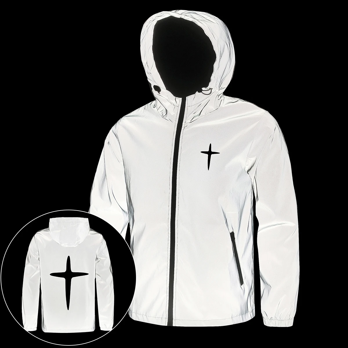 Night Reflective Jackets Men's Printed Hooded Coats Outdoor Windproof Running Cycling Hip Hop Outerwear Fashion Streetwear