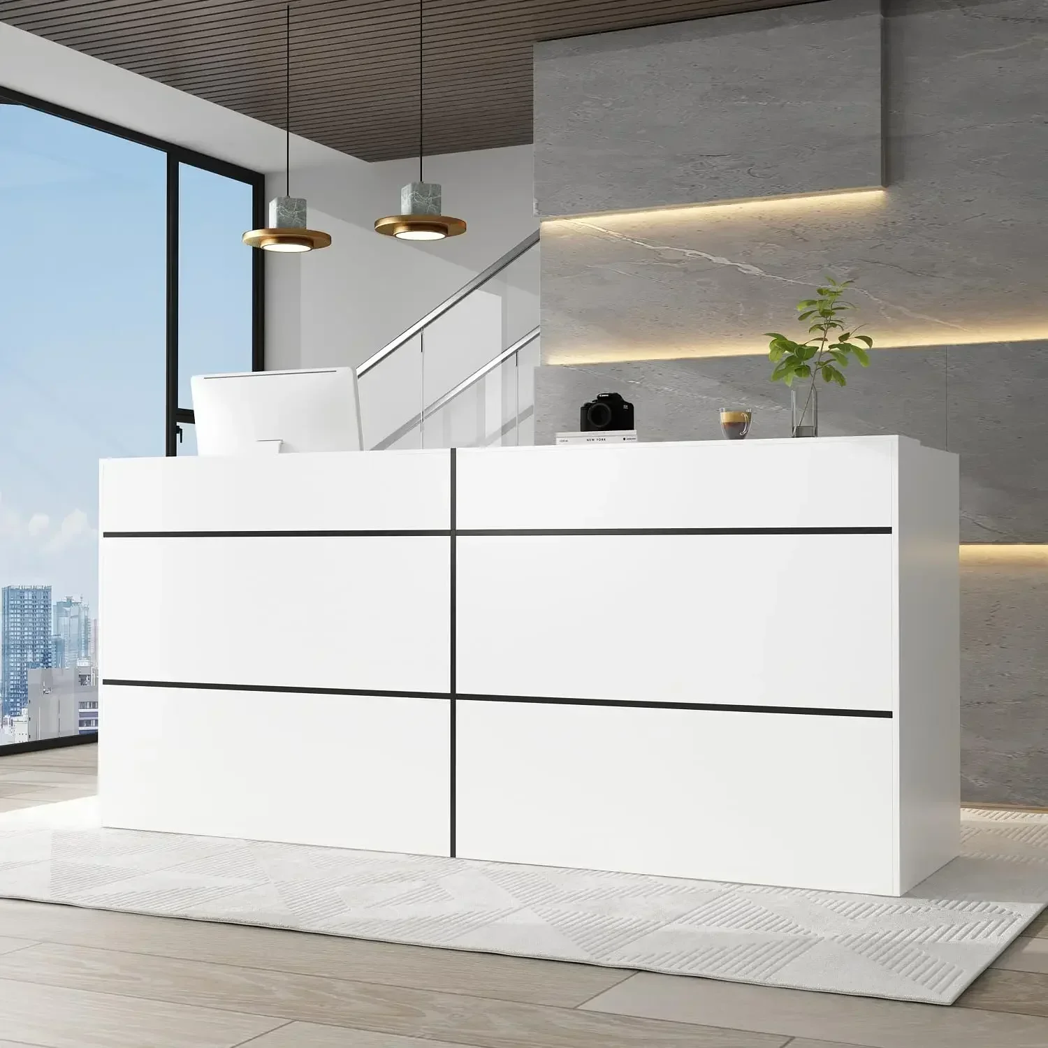 Extra Long Reception Desk with Drawers, Modern Pattern, Office Desk Reception Desk, 2-person Desk