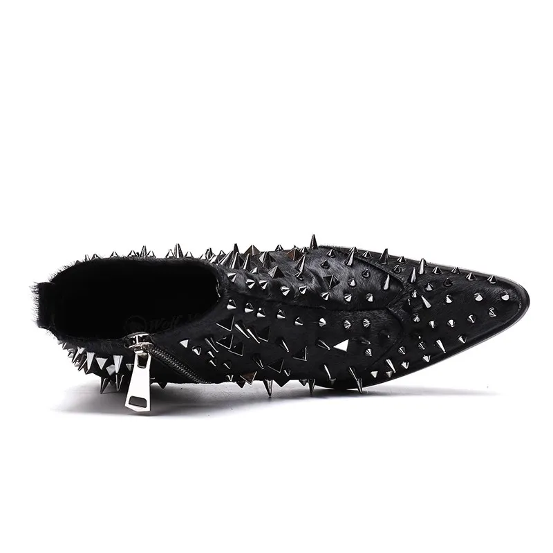 Black Cool Rivet Decoration Ankle Boots for Men Pointed Toe Chelsea Boots British Casual Business Boots Side Zipper Short Boots