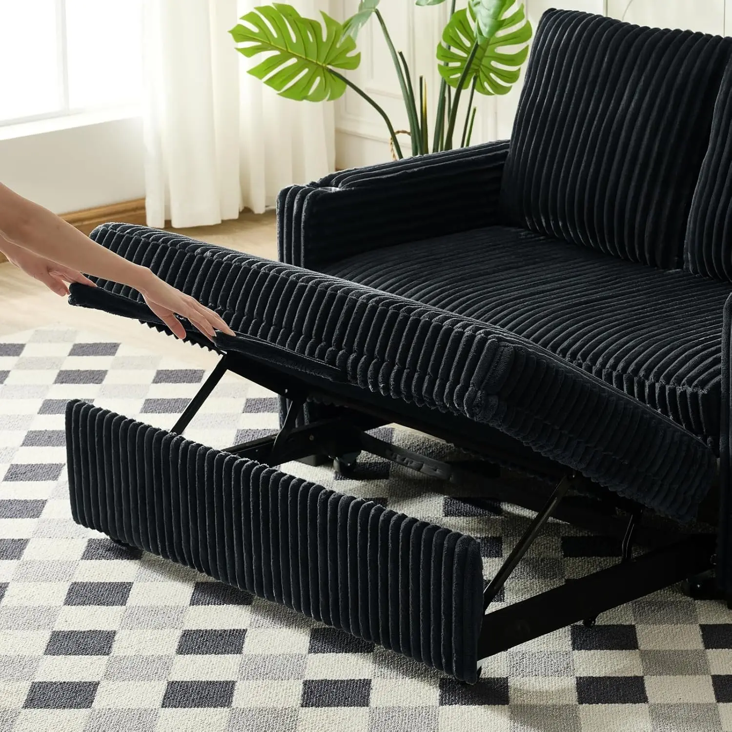 أريكة سحب 3 في 1، سرير أريكة سروال قصير مقاس 56 بوصة، أريكة نوم قابلة للتحويل للغرفة، مسند ظهر قابل للتعديل منجد