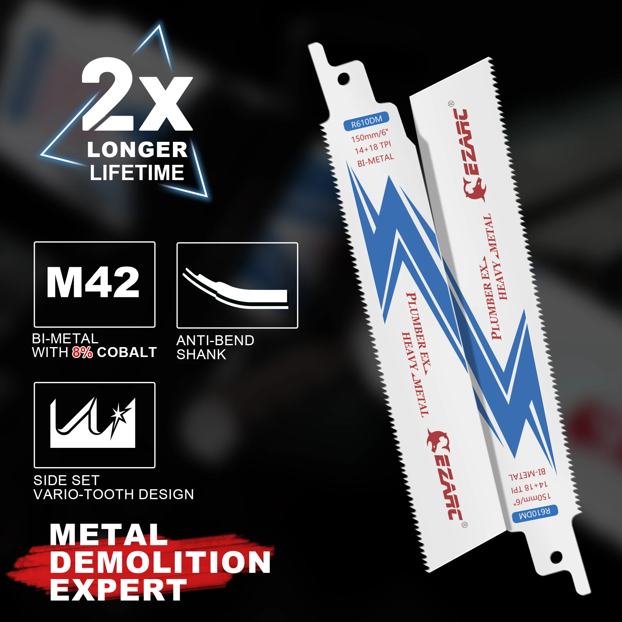 EZARC 25PCS Reciprocating Saw Blades Bi-Metal Reciprocating Blades 14/18TPI for Steel Demolition R610DM / R910DM / R1210DM