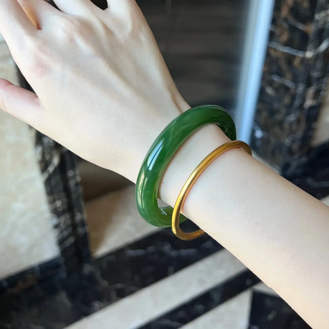 Myanmar jadeite jasper bracelet women's full green spinach green ice waxy jade safety bracelet