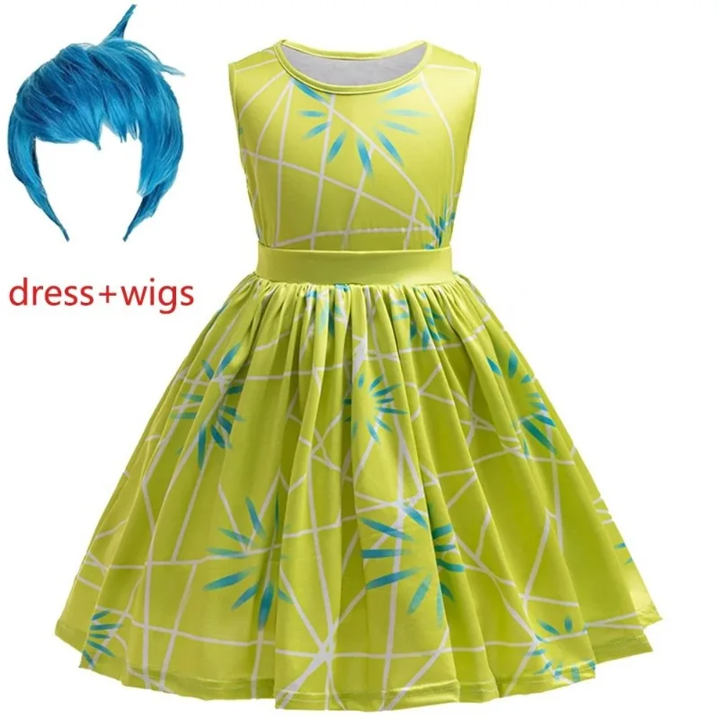 Movie Inside Out Disgust Envy Cosplay Costume Inside Out Joy Inspired Dress Wig Kids Halloween Christmas Party Cosplay Costume