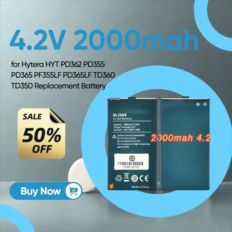 

Новый аккумулятор для рации 4,2 В 2000 мАч BL2009 для Hytera HYT PD362 PD355 PD365 PF355LF PD365LF TD360 TD350, сменный аккумулятор