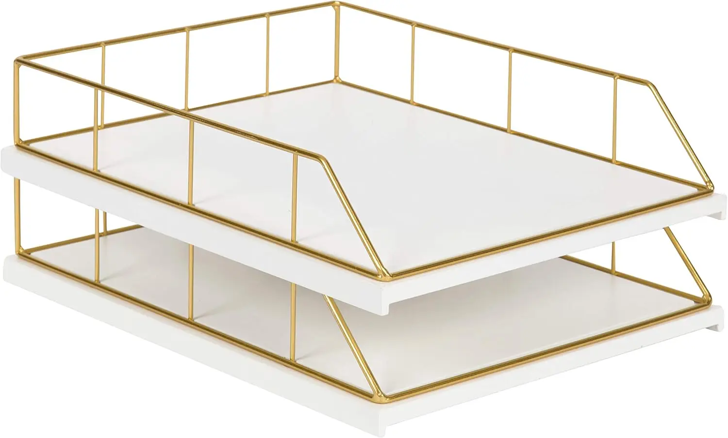 

Benbrook Stacked Metal and Wood Letter Trays, White and Gold