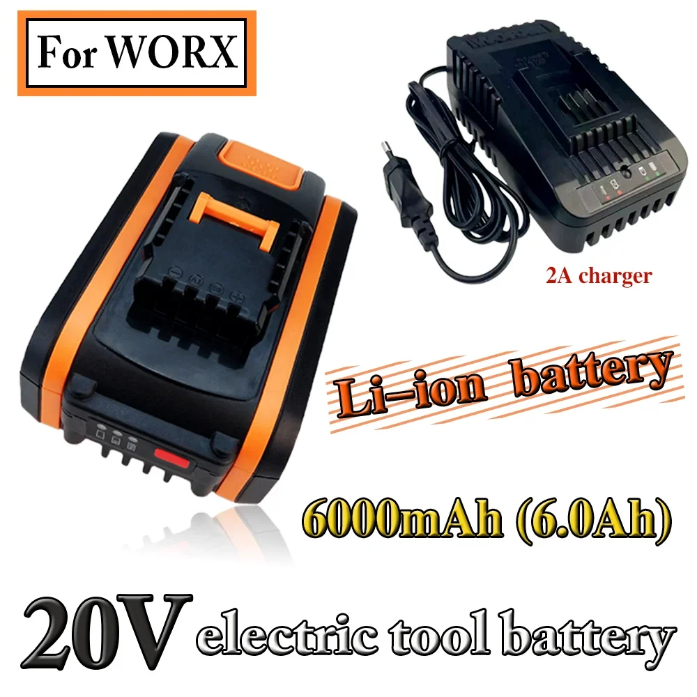 

20V 6.0Ah Battery For Worx WA3553 Battery Cordless Power Tool Spare Batteriies WA3572 WA3553 WX390 WX176 WX178 with Charger