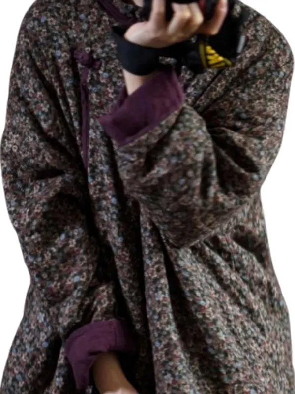 

Женское джатовое пальто средней длины из хлопка с цветочной вышивкой и пуговицами, новинка 2025, зимняя коллекция, удобная посадка