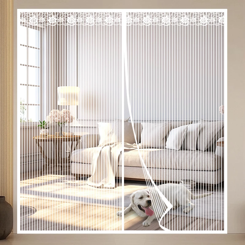 Summer Oversized Striped White Home-Style Bedroom Magnetic Automatic-Closing Thick High-Definition Mosquito-Proof Curtain