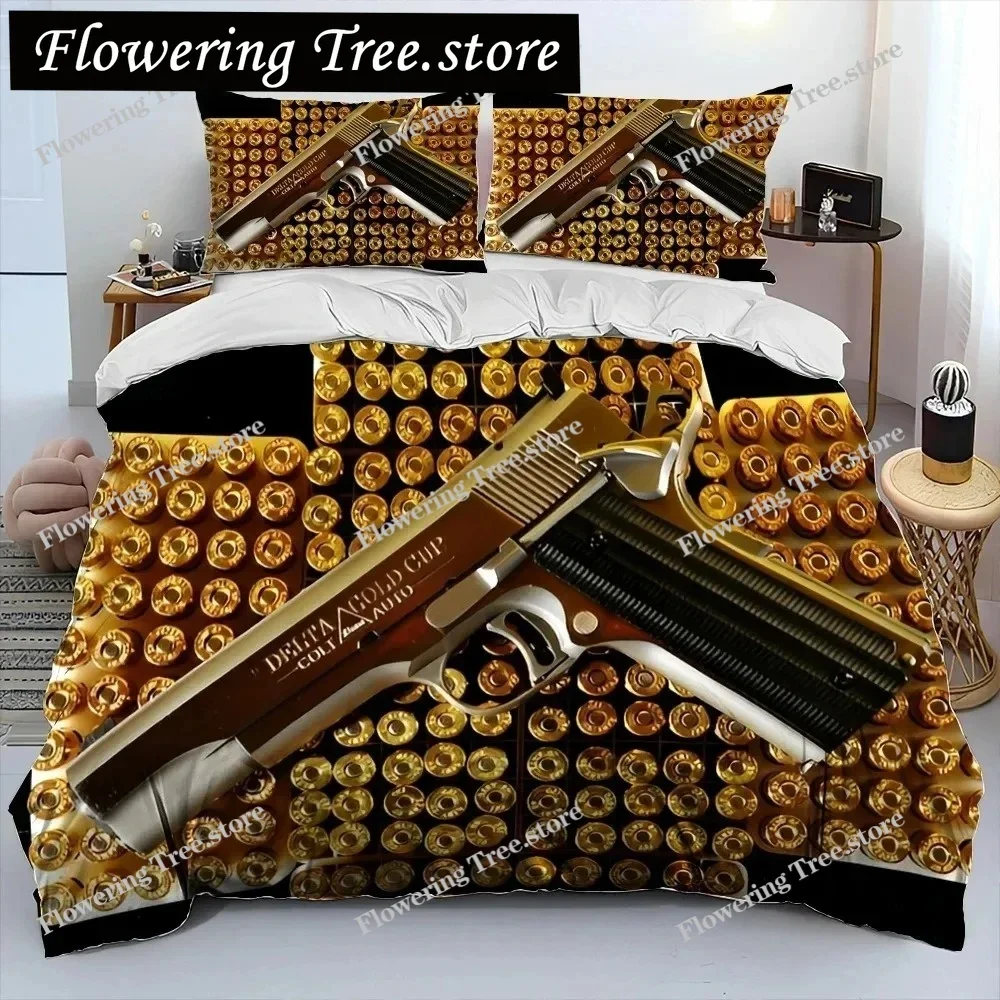

3D Rifle Revolver Cartridge Gun Comforter Bedding Set,Duvet Cover Bed Set Quilt Cover Pillowcase,King Queen Size Bedding Set