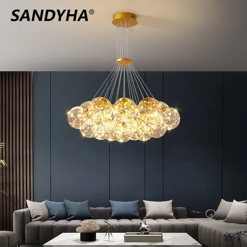 SANDYHA Modern Glass Chandeliers Colgantes Para Techo Soffitto Suspension Luminaire Colgante  Decor Aesthetic Pendant Light