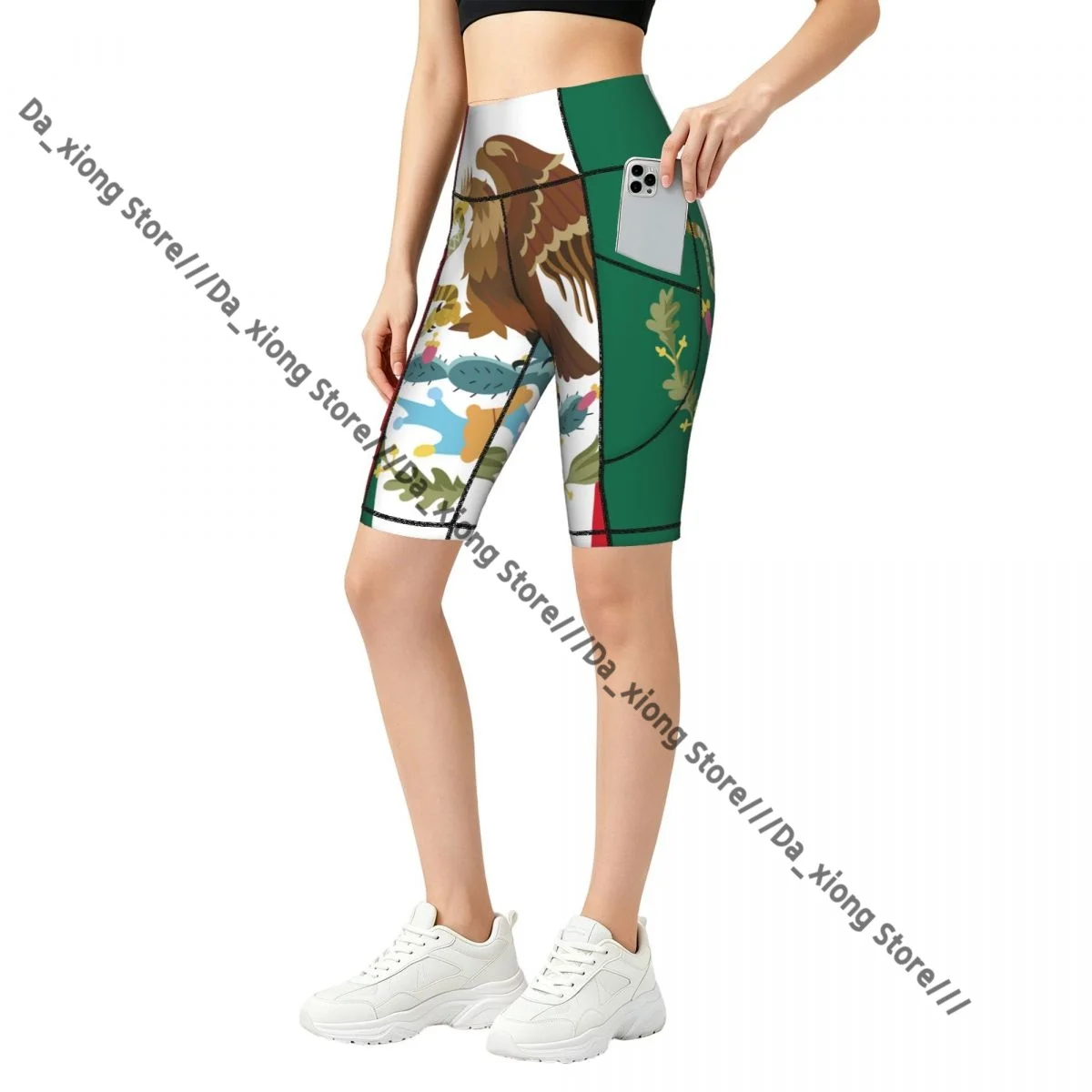 

Ladies Yoga Shorts Mexican Flag Background Breathable Gym Running Workout Pants