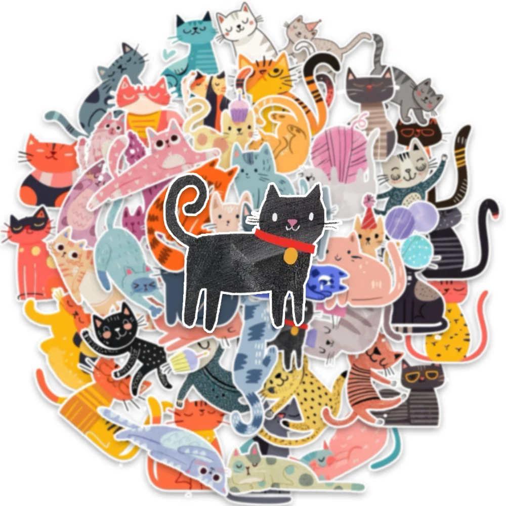 50Pcs/Set Cartoon Cat Waterproof Stickers DIY Refrigerator Notebook Computer Water Cup Luggage Decoration Christmas Gift Sticker