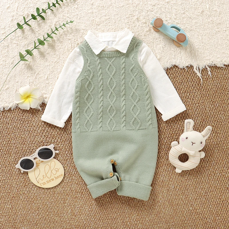 

Осенние детские комбинезоны, вязаный комбинезон для новорожденных мальчиков и девочек, одежда без рукавов для малышей, модные однотонные комбинезоны для детей 0-18 месяцев, летний комбинезон