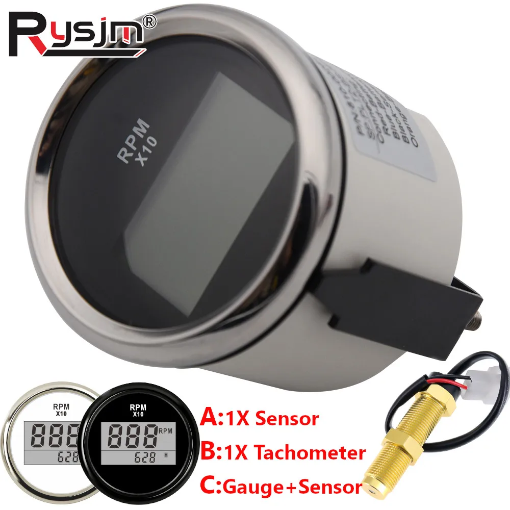 Tacómetro Digital Universal de 52mm, medidor de RPM resistente al agua de 0-9990 RPM con Sensor de tacómetro de retroiluminación roja para barco automático de 9-32V