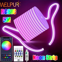 LED Neon Strip RGBIC Gaming Ambient Lighting DC 5V Waterproof  Flexible Ribbon Tape Neon Lights With Bluetooth Music Control