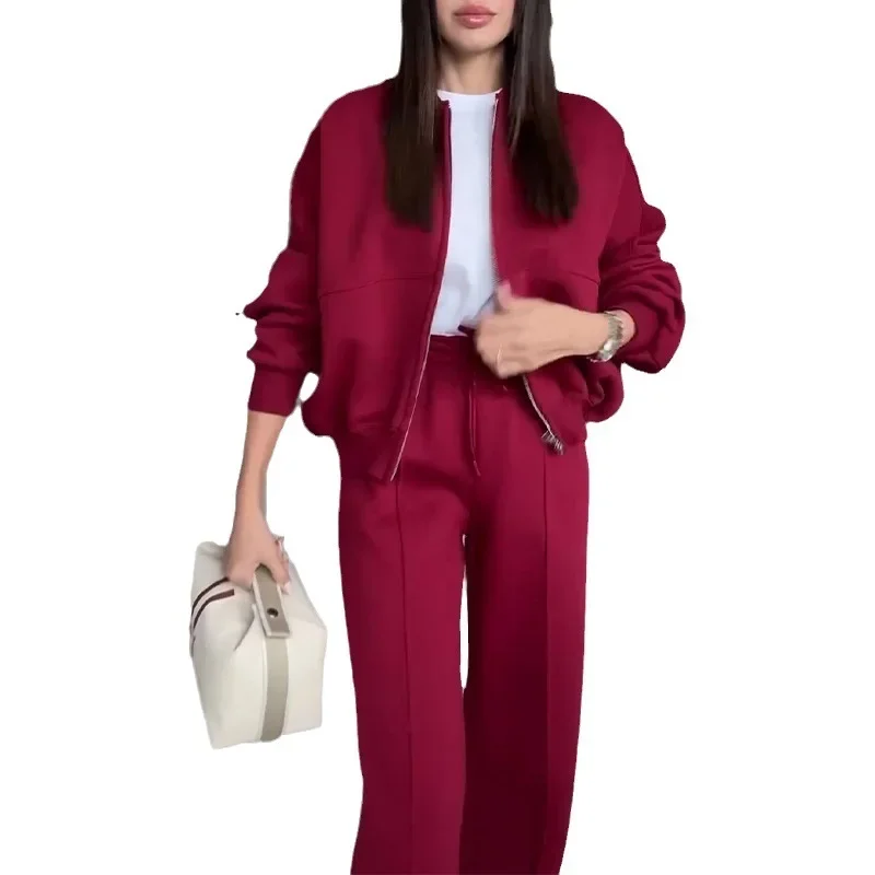 Muslim Tracksuit Two Piece Set Women Ensemble Sweatshirt Coat Suit Jacket Zipper Wide Leg Pants Drawstring Sportswear Outfits