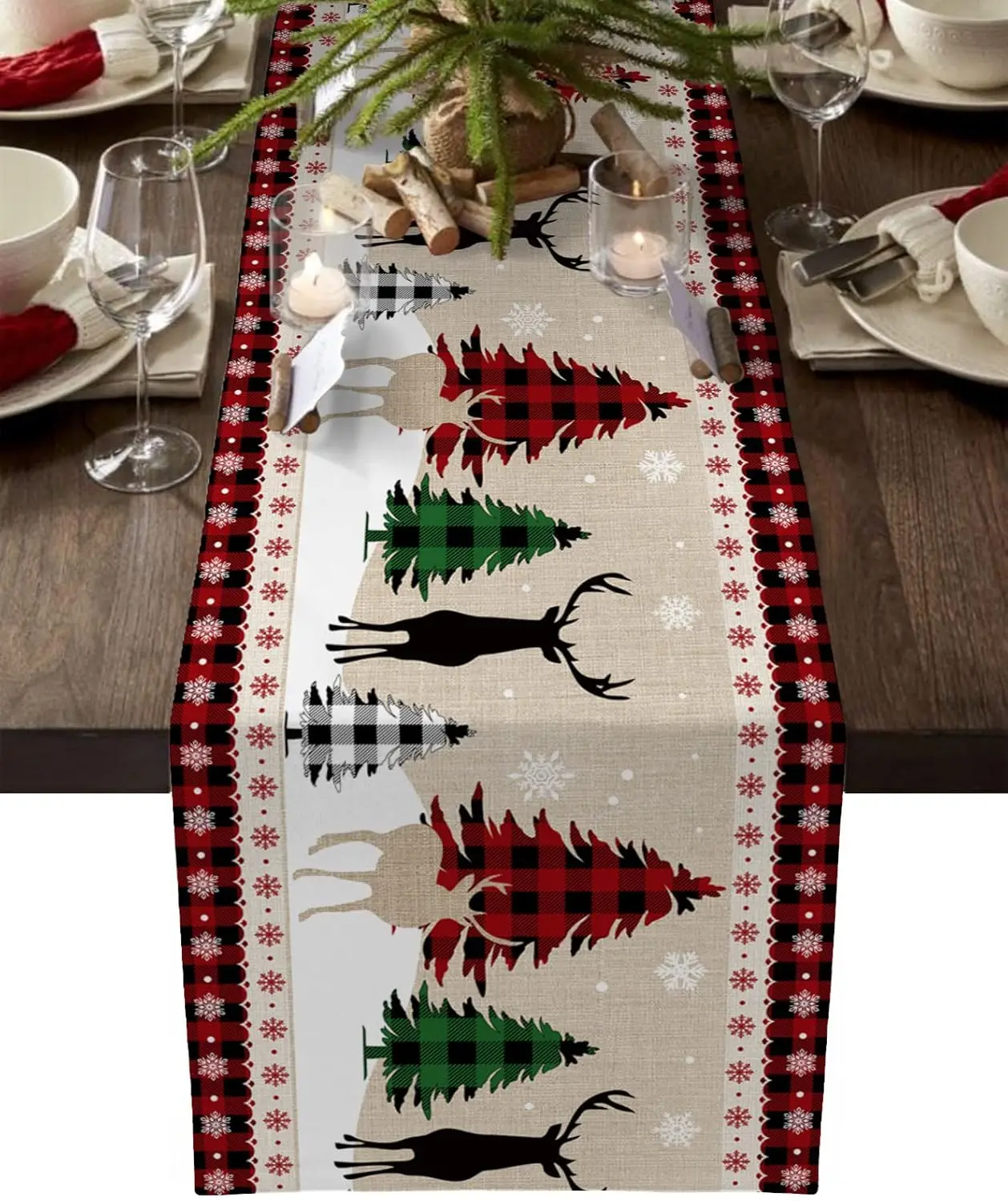 Christmas Elk Snowflakes Xmas Tree Table Runner Party Decor Reusable Winter Kitchen Dining Table Runner Christmas Decorations