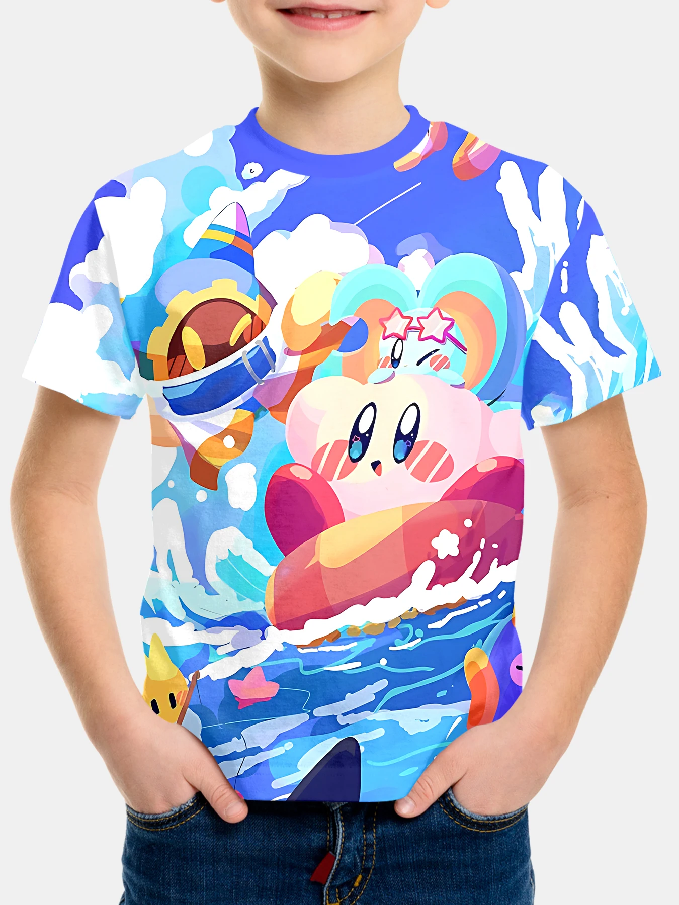 Cute Cartoon K-KirbyS 3D Printed T-shirts for Boys and Girls Summer Cartoon Anime T-shirts Casual Short-sleeved Children's Tops