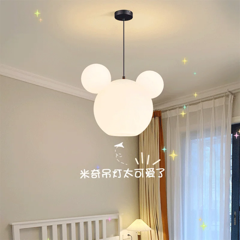 Nordic Light Luxury Modern Minimalist Mickey Cartoon Room Home Decoration Chandelier Children's Room Girl Boy Bedroom Lamp