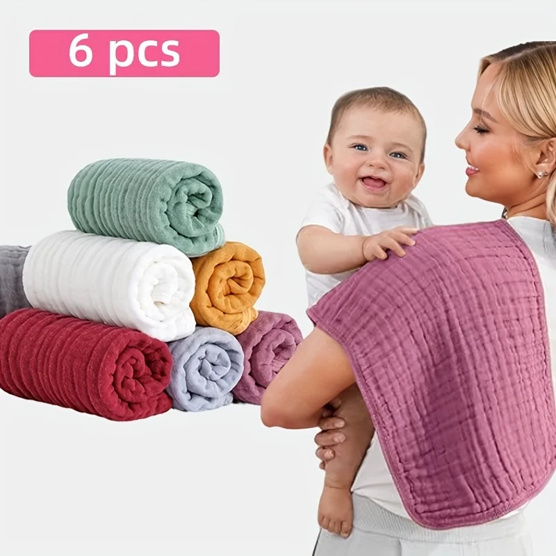 

6pcs Baby Burp Cloths Large 6Layer Absorbent Cotton Newborn Feeding Towel Soft Durable for Infants Multipurpose Vibrant Colors