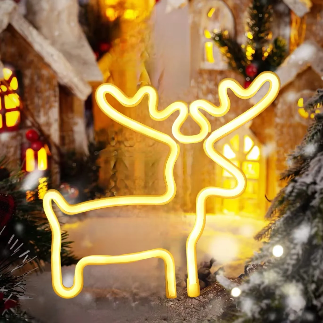 Christmas reindeer LED neon sign - suitable for winter holiday parties, Christmas, bedroom, living room decoration, gifts