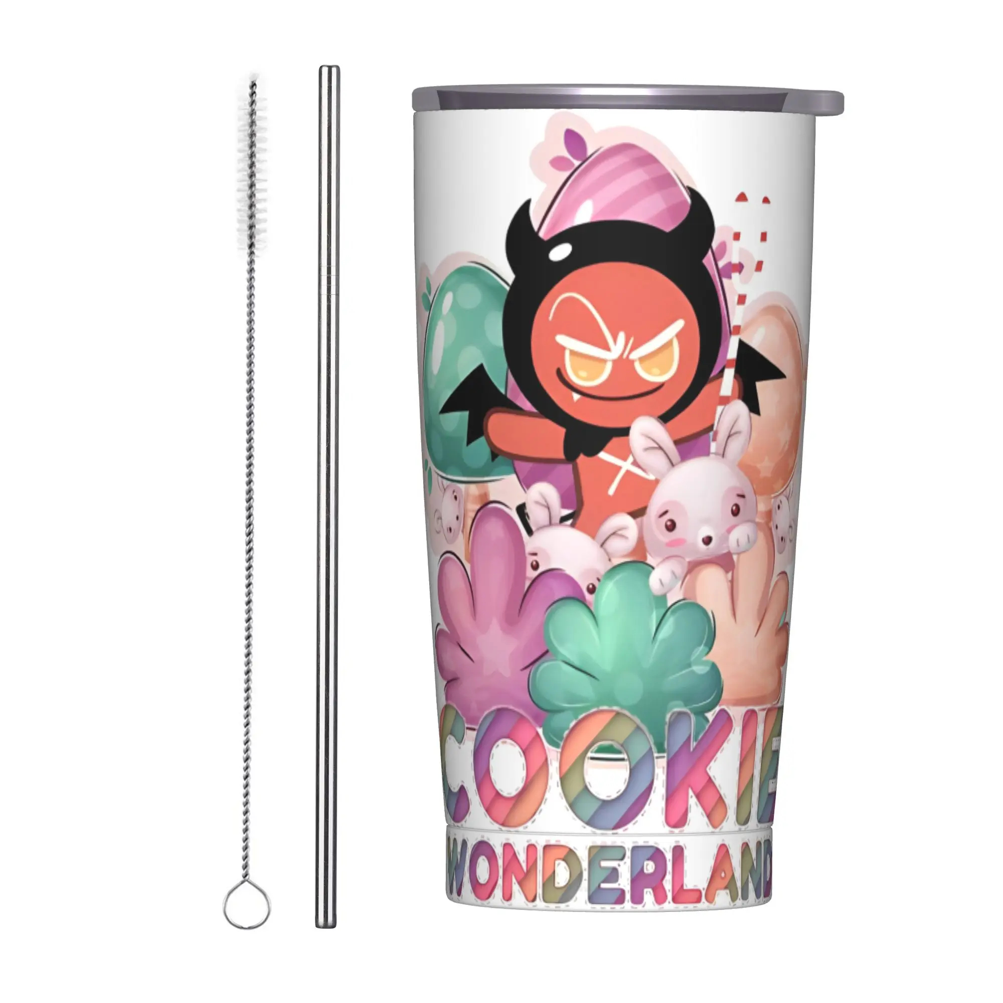 Cookie Wonderland Devil Cookie Tumbler Vacuum Insulated Run Kingdom Thermal Cup with Lid Straw Smoothie Tea Mugs Hot Drink, 20oz