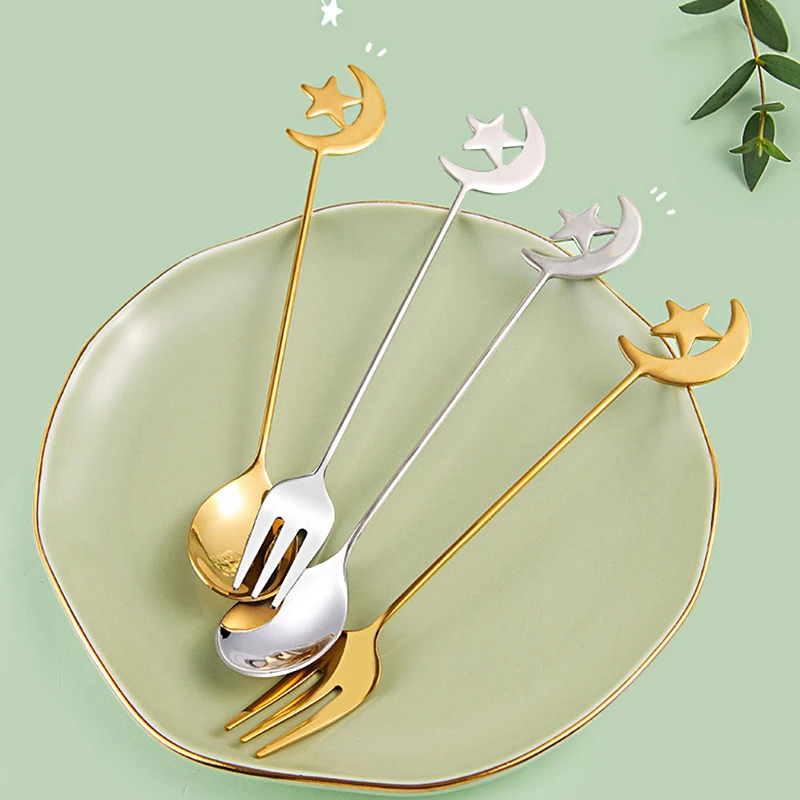 Moon Star Spoon Fork Set Ramadan Decorations For Home Islamic Muslim Festival Dinner Decor Eid Mubarak Party Tableware Supplies