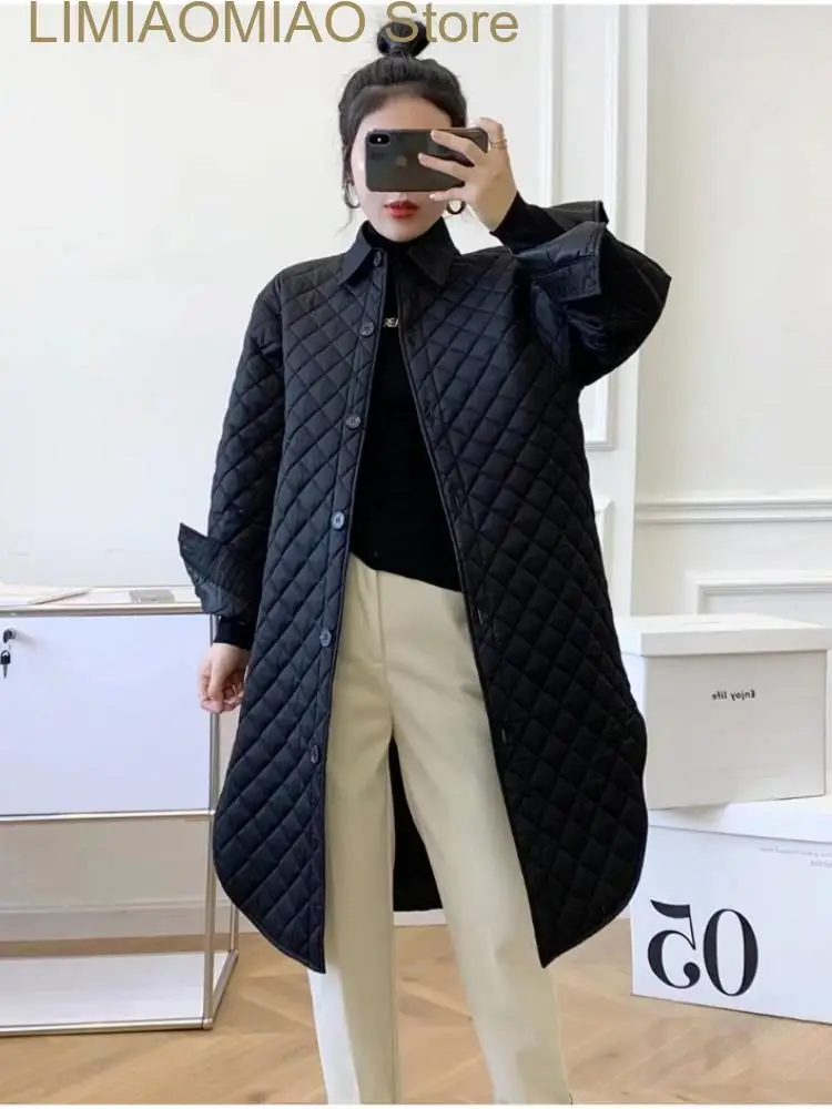 New Winter Jacket Women Parkas Solid Color Lapel Diamond Lattice Irregular Cotton Coat Women\'s Trench Coat Female Clothing Tops