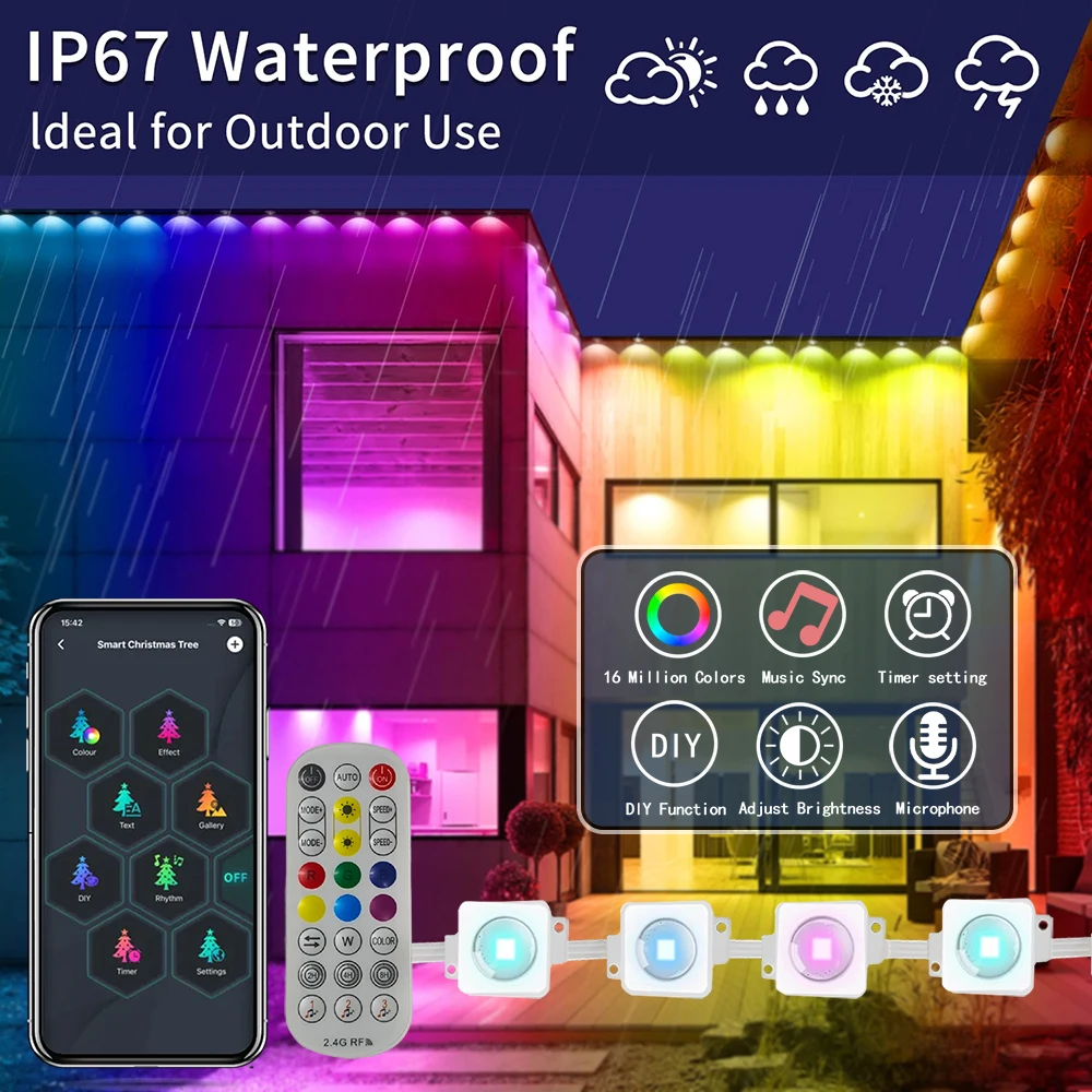 APP-Controlled DIY Eave Lights for Holidays, Christmas LED Waterproof Decorative Lights, 5/60-Meter Outdoor Permanent Lighting S