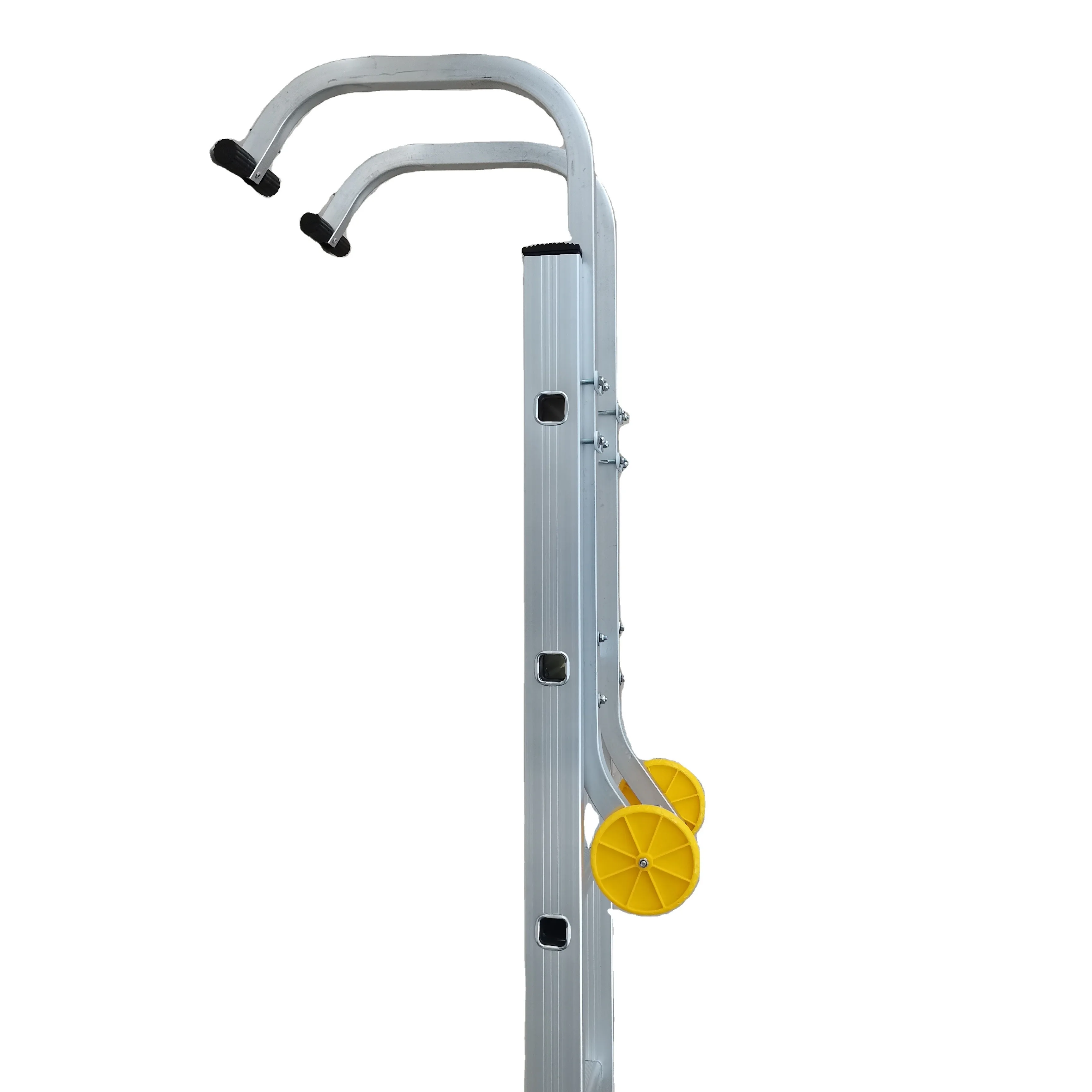 

150KG Load Capacity Aluminium Folding Extension Ladder With Roof Hook And Moving Wheels