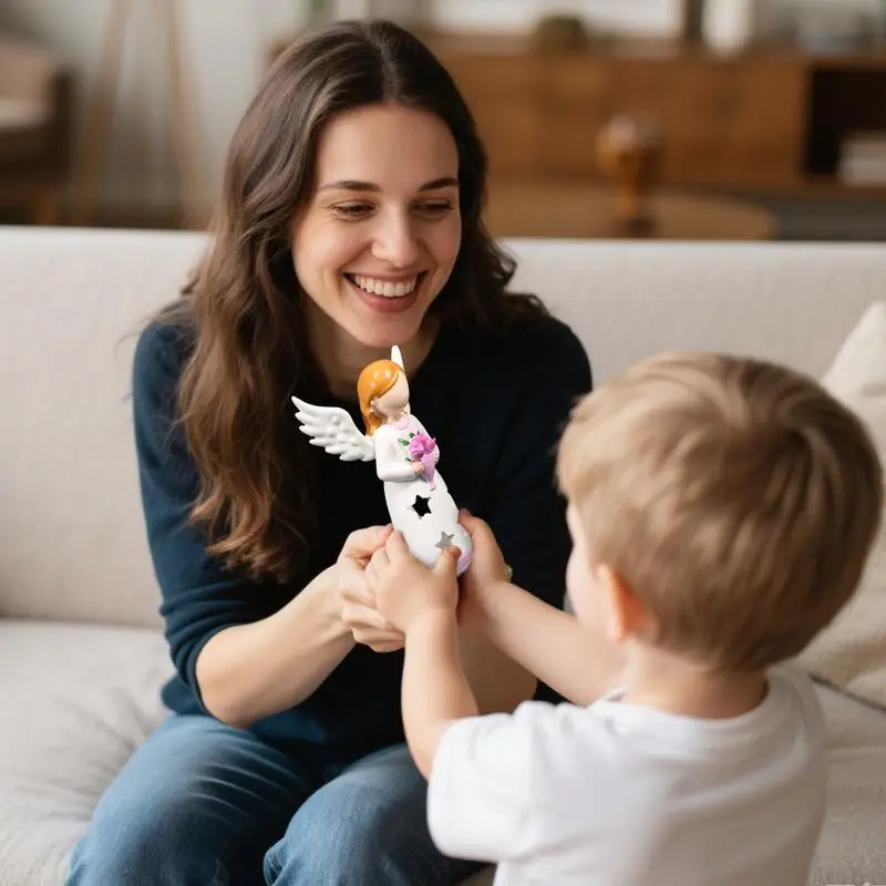 Candlestick Lamp Angel Statue Lamp For Living Room Figurines Decorative Statue Ornament With LED Light Resin Home Decoration For - view 2
